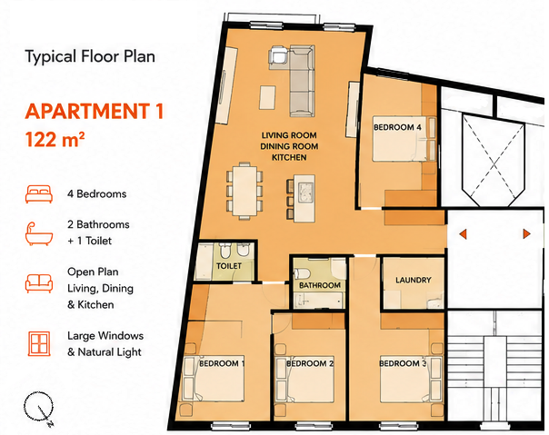 Plano del apartamento de 122 m²